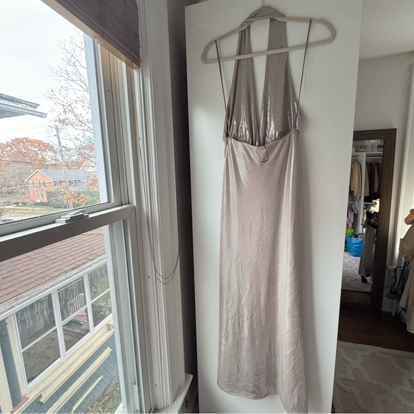 ZARA | Gold Lamé Halter Maxi Dress Backless Evening Gown - Picture 6 of 16
